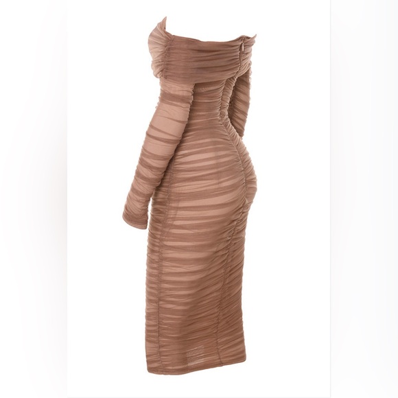 House of CB Dresses & Skirts - ANAIS CHESTNUT TULLE OFF SHOULDER RUCHED DRESS